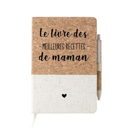 Cahier de recette vierge pour maman A5 - Couverture en liège personnalisée + stylo