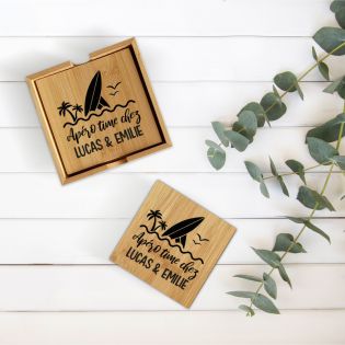 Set of 4 personalized Bamboo coasters | Aperitif Time