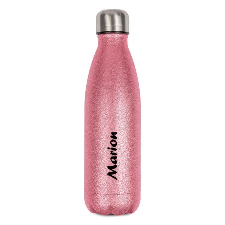 Customizable insulated bottle with first name · Birthday gift for women · 50 cL pink bottle with glitter