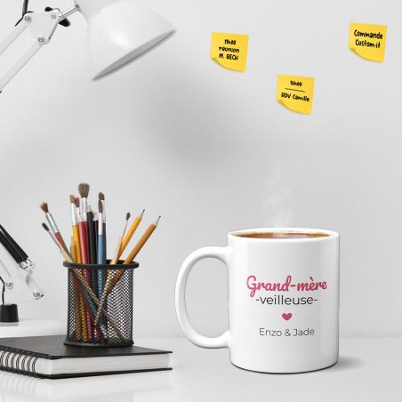 Mug thé ou café personnalisable Grand-mère-veilleuse · Cadeau anniversaire ou Noël de Mamie