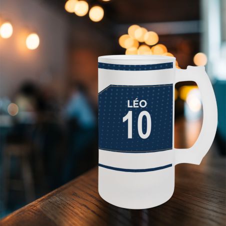 Beer mug 50 cL football club customizable with first name and number · Football fan gift · Le Havre