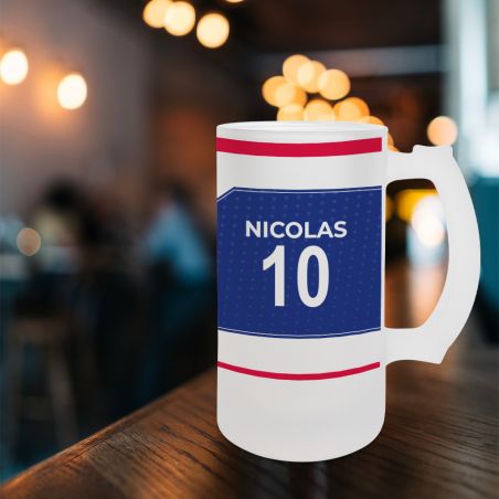 Beer mug 50 cL football club customizable with first name and number · Football fan gift · Lyon