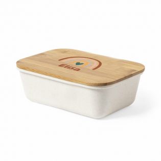 Customizable bamboo lunch box with first name + cutlery · Rainbow model