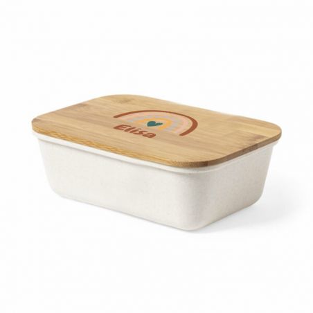 Customizable bamboo lunch box with first name + cutlery · Rainbow model