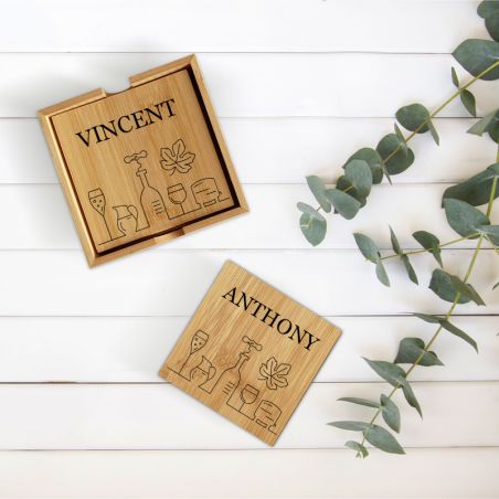 Set of 4 personalized Bamboo coasters | Wine