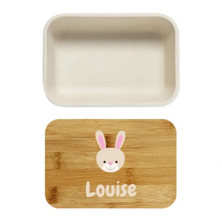 Lunch box en bambou personnalisable avec prénom + couverts · Modèle Animaux