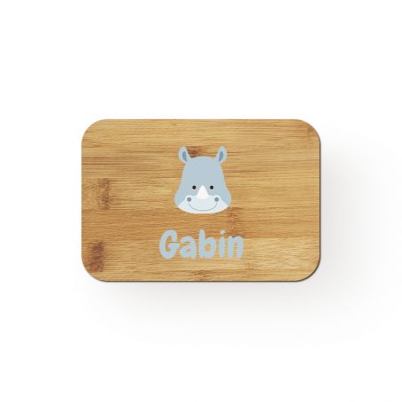 Customizable bamboo lunch box with first name + cutlery · Animal model