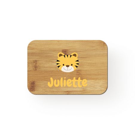 Customizable bamboo lunch box with first name + cutlery · Animal model