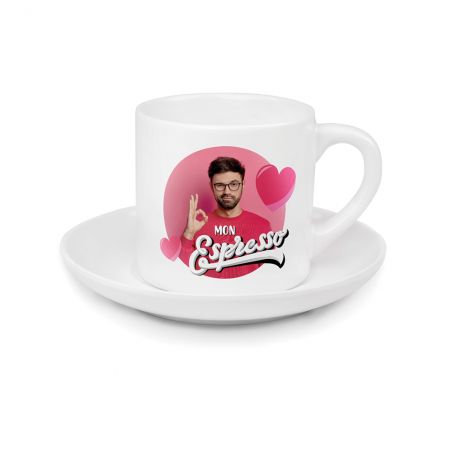 Petite tasse à café personnalisée expresso + soucoupe · Personnalisable avec texte et photo