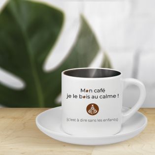 Small personalized espresso coffee cup + saucer · Customizable with text and photo