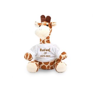 Personalized Giraffe animal plush toy with first name and photo for baby's room · Birth gift