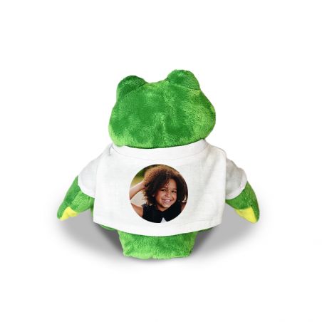 Animal plush with customizable t-shirt First name and Photo · Baby birth gift · Frog