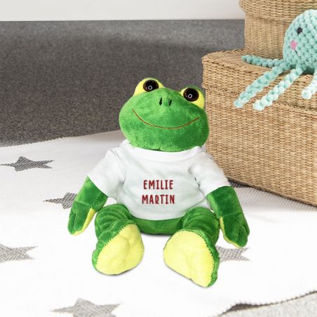 Peluche animal avec t-shirt personnalisable Prénom et Photo · Cadeau naissance bébé · Grenouille