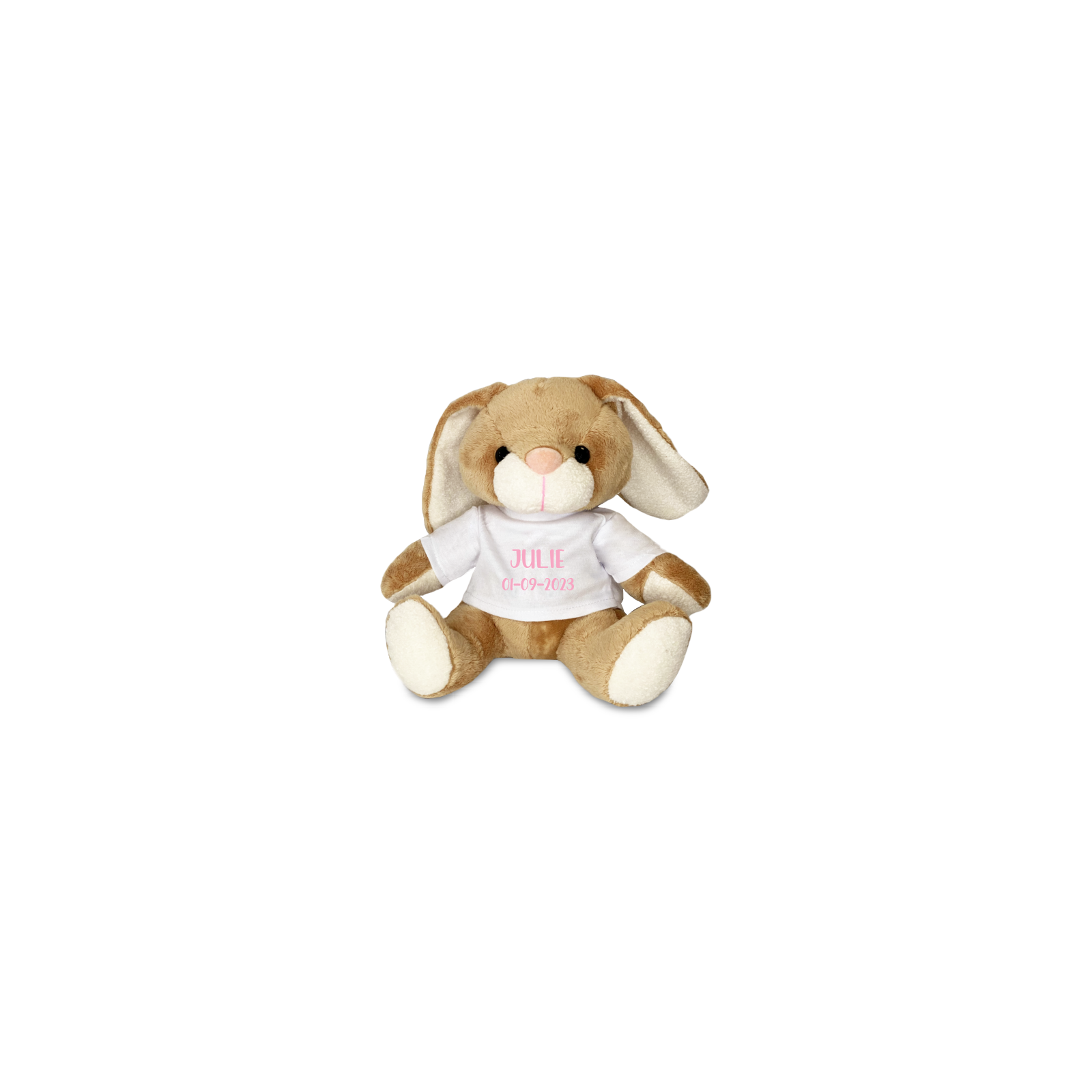 Peluche animal avec t-shirt personnalisable Prénom et Photo · Cadeau naissance bébé · Lapin