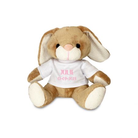 Peluche animal avec t-shirt personnalisable Prénom et Photo · Cadeau naissance bébé · Lapin