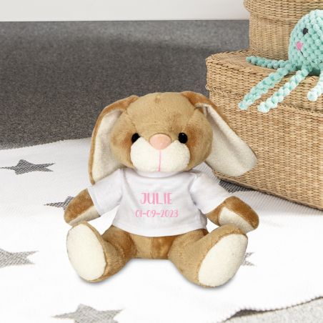 Animal plush with customizable t-shirt First name and Photo · Baby birth gift · Rabbit