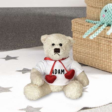 Animal plush with customizable t-shirt Text and Photo · Baby birth gift · Heart bear