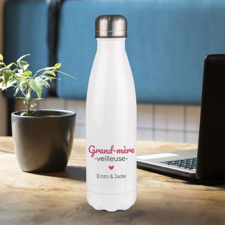 Bouteille isotherme personnalisable prénom - Inox, 50 cL - Modèle Grand-Mère-Veilleuse - Idée cadeau personnalisé Mamie 