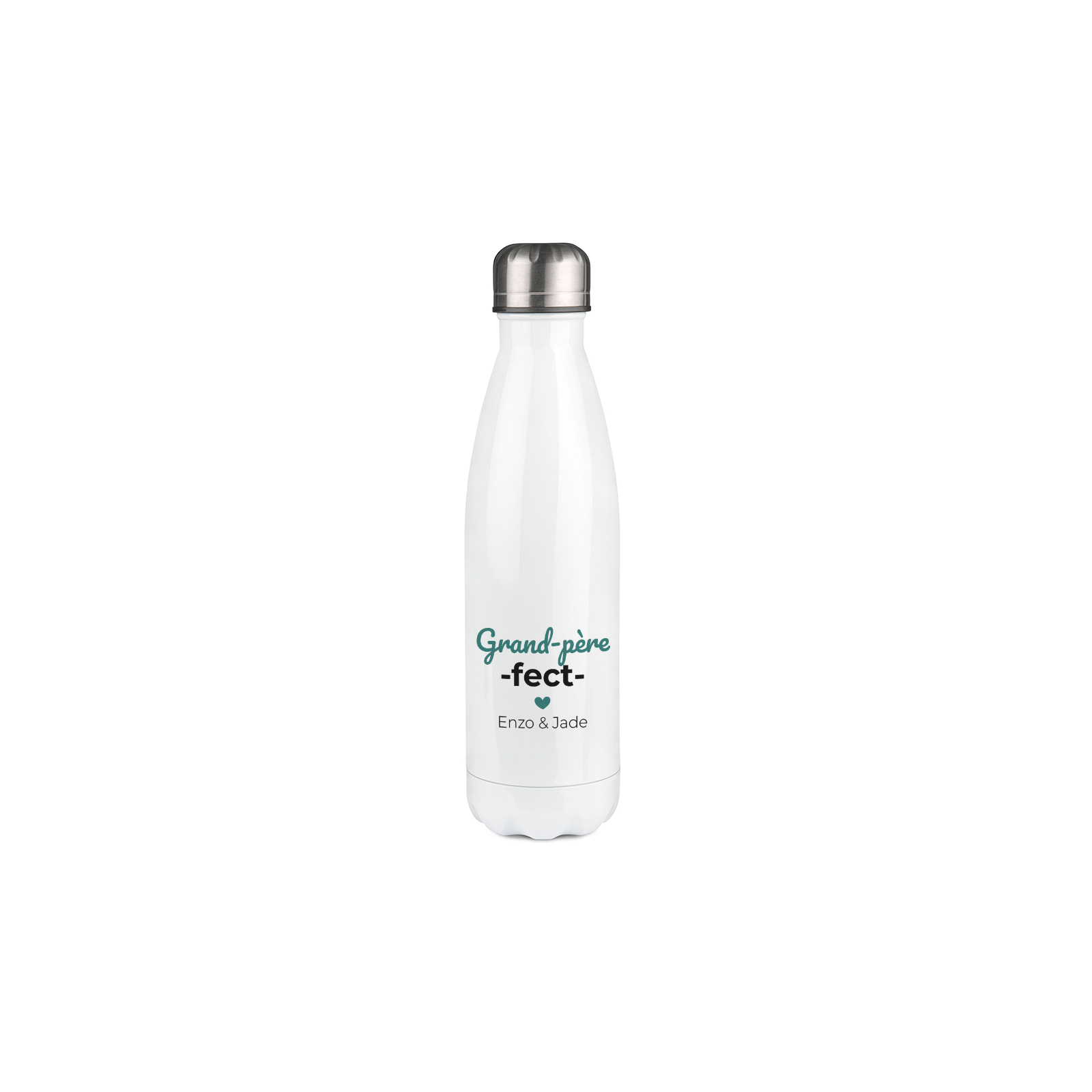 Bouteille isotherme personnalisable prénom - Inox, 50 cL - Modèle Grand-Père-Fect- Idée cadeau personnalisé Papy