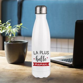 Bouteille isotherme personnalisable prénom - Inox, 50 cL - Modèle La plus Belle des Mamans - Idée cadeau personnalisé Maman