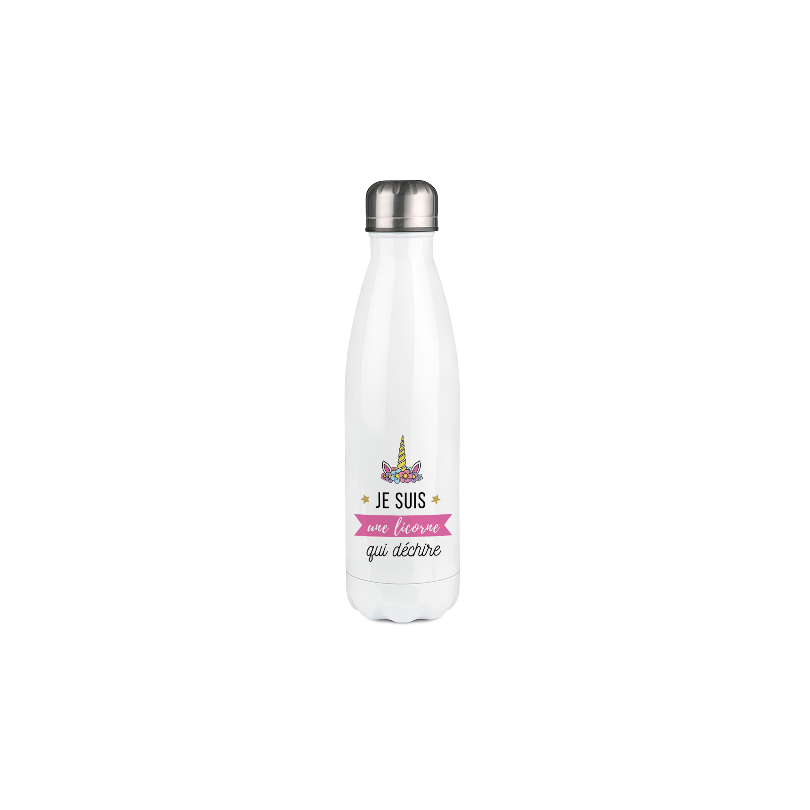 Gourde isotherme Licorne personnalisable avec Prénom - Inox, 50 cL - Personnalisé en France - Idée cadeau petite fille