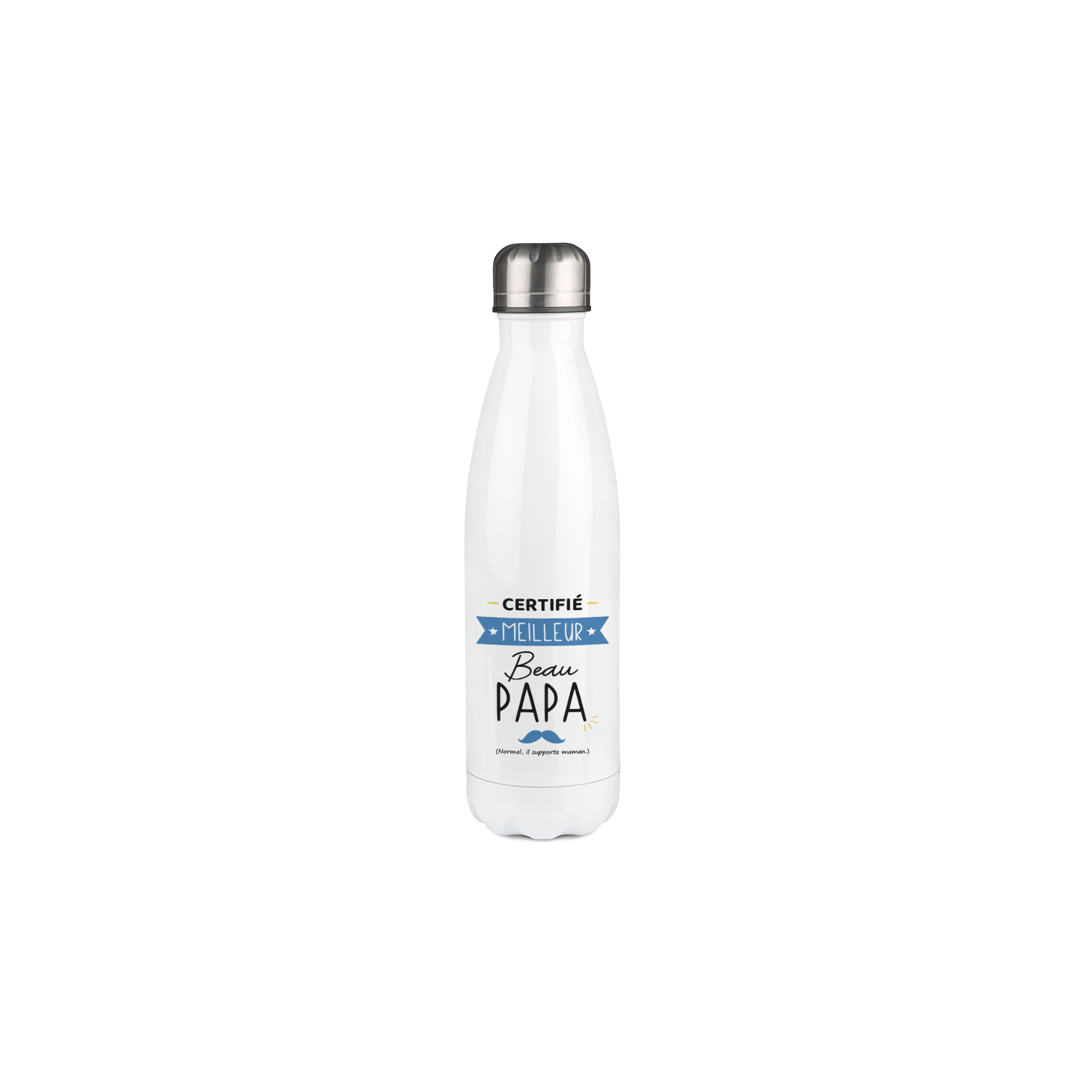 Bouteille isotherme personnalisable prénom - Inox, 50 cL - Modèle Certifié Meilleur Beau Papa - Cadeau Beau-Père