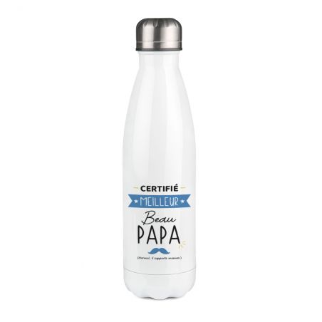 Bouteille isotherme personnalisable prénom - Inox, 50 cL - Modèle Certifié Meilleur Beau Papa - Cadeau Beau-Père