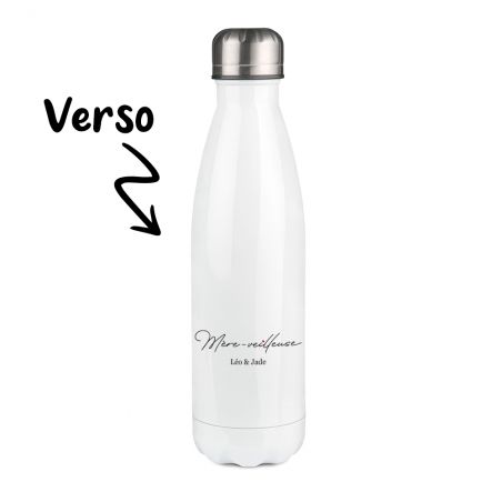 Bouteille isotherme personnalisable prénom - Inox, 50 cL - Modèle Mère-Veilleuse - Cadeau Personnalisé pour Maman