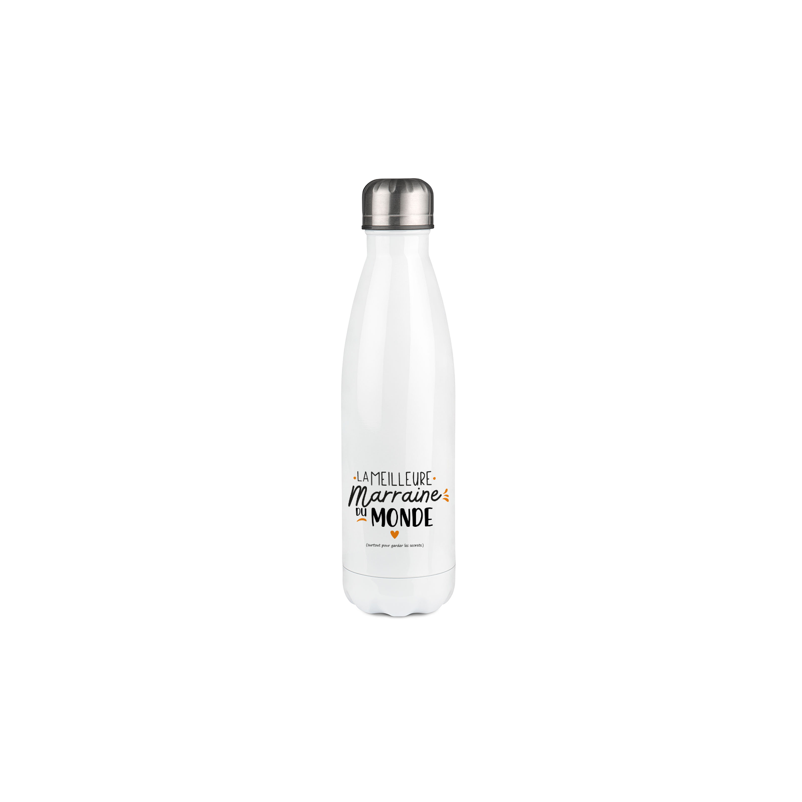 Bouteille isotherme personnalisable prénom - Inox, 50 cL - Modèle Meilleure Marraine du monde - Cadeau Noël pour sa Marraine