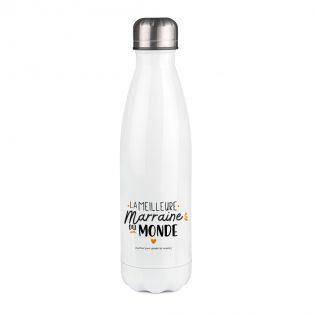 Bouteille isotherme personnalisable prénom - Inox, 50 cL - Modèle Meilleure Marraine du monde - Cadeau Noël pour sa Marraine