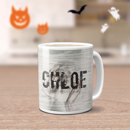 Personalized black horror film mug · Psychosis creature