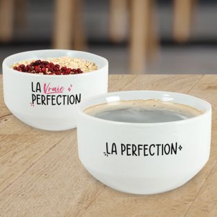 Pack de 2 bols modèle Perfection personnalisables avec Prénom - Cadeau personnalisé couple - Saint-Valentin