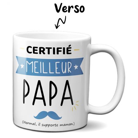 Mug Certifié Meilleur Papa - Cadeau Anniversaire ou Noël pour super père - Imprimé en France