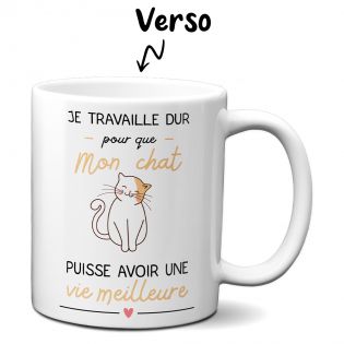 Mug Je travaille pour mon Chat - Cadeau Anniversaire ou Noël pour Fan de Chats - Imprimé en France