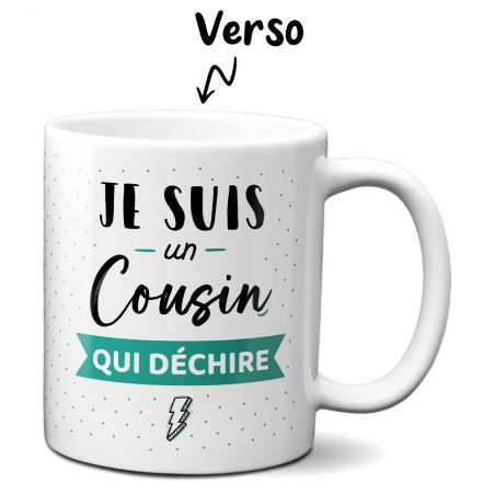 Mug Cousin qui Déchire - Tasse cadeau Anniversaire ou Noël - 33 cL, Céramique - Imprimé en France