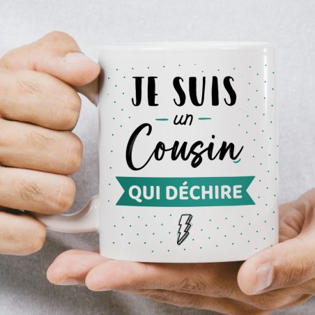 Mug Cousin qui Déchire - Tasse cadeau Anniversaire ou Noël - 33 cL, Céramique - Imprimé en France