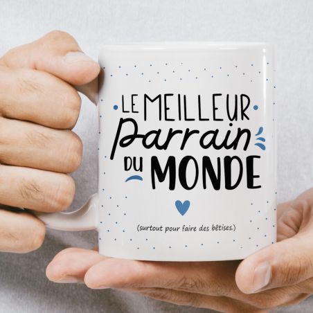 Mug Meilleur Parrain du Monde - Cadeau parrain anniversaire ou fêtes de fin d'année - Tasse imprimée en France