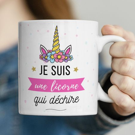 Tasse céramique rose Je suis une Licorne qui Déchire - Mug cadeau licorne pour sa copine - Cadeau anniversaire petite fille Noël