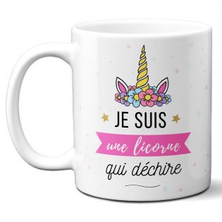 Tasse céramique rose Je suis une Licorne qui Déchire - Mug cadeau licorne pour sa copine - Cadeau anniversaire petite fille Noël