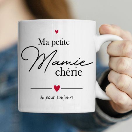 Mug Ma Petite Mamie Chérie - Cadeau fête des grands-mères, Anniversaire Mamie - 33 cL, Céramique - Imprimé en France