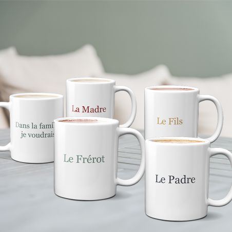 Mug pack for the whole family - Set of 2 to 5 customizable family cups - Ceramic, 33 cL - Personalized in France