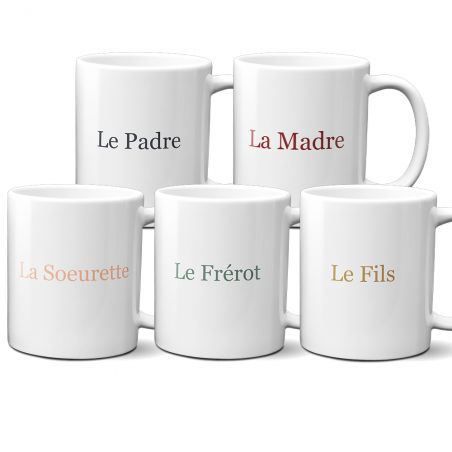 Mug pack for the whole family - Set of 2 to 5 customizable family cups - Ceramic, 33 cL - Personalized in France