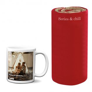 Gift pack for Series and Film enthusiasts - Customizable film poster model mug + Cocooning red embroidery blanket