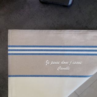 Personalized blue kitchen towel · French embroidery · Fun gift idea · Tea towel I think therefore I wipe