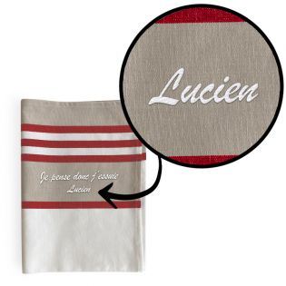 Personalized red kitchen towel · French embroidery · Fun gift idea · Tea towel I think therefore I wipe