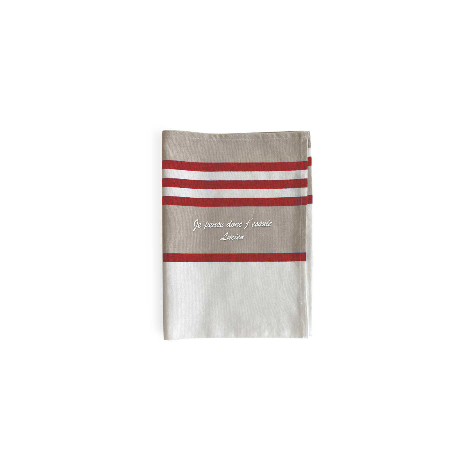 Torchon de cuisine rouge personnalisé · Broderie française · Idée cadeau amusante · Torchon Je pense donc J'essuie