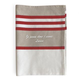 Torchon de cuisine rouge personnalisé · Broderie française · Idée cadeau amusante · Torchon Je pense donc J'essuie