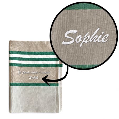 Personalized green kitchen towel · French embroidery · Fun gift idea · Tea towel I think therefore I wipe