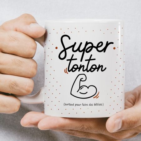 Mug à café Super Tonton - Cadeau pour Anniversaire de son oncle ou Noël - Mug cadeau rigolo Tonton - 33 cL, Céramique