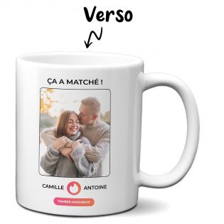 "It's a match" design printed on both sides of the mug